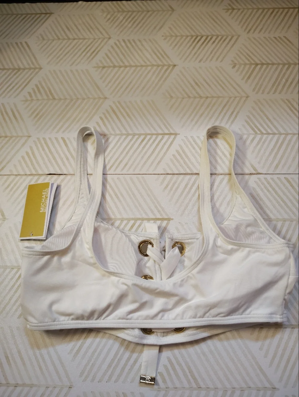 Nwt Michael Kors White Lace-Up Bikini Top‎ Large